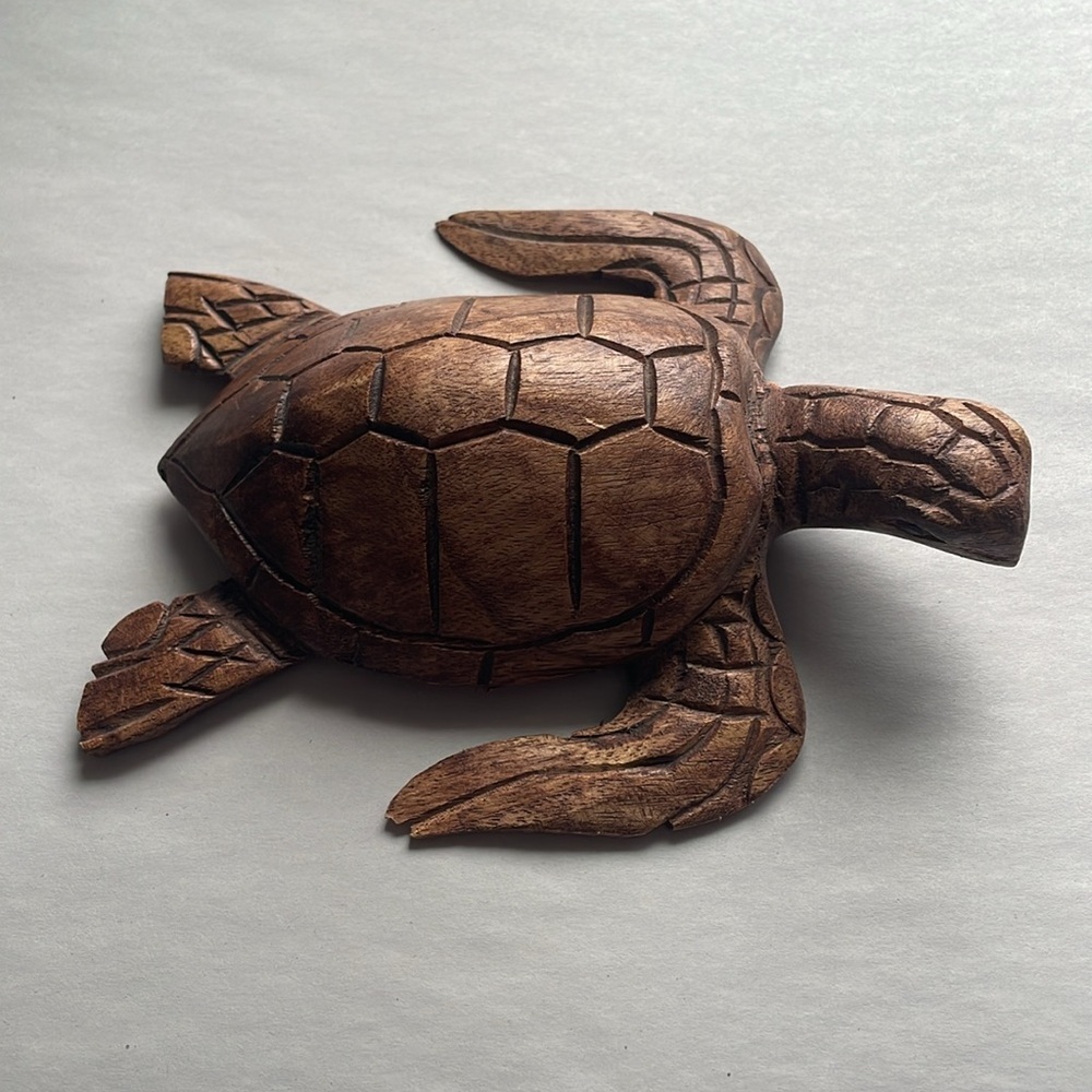 Decorative Wood Turtle Home Accent Brown Eclectic Animal Boho